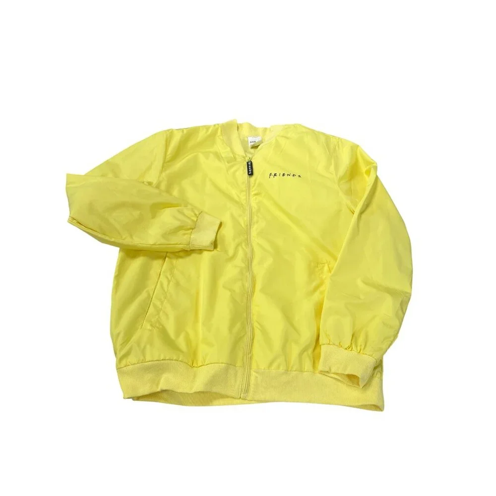 Friends Central Perk By Culture Fly Mens yellow Graphic Sip Bomber Jacket Sz M S - Picture 1 of 16
